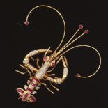 Ladies' Gold, Diamond and Ruby Lobster Brooch