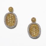 A Pair of Natural Yellow and White Diamond Earrings