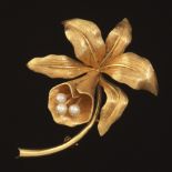 Ladies' Gold and Pearl Orchid Brooch