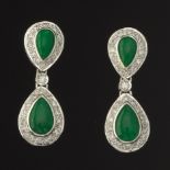 Ladies' Gold, Green Jadeite and Diamond pair of Drop earrings