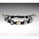 Tahitian Pearl and Diamond Black Cord Bracelet in 18k