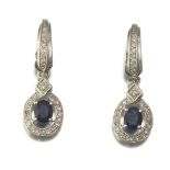 Ladies' Gold, Blue Sapphire and Diamond Pair of Drop Earrings