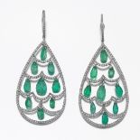 A Pair of Diamond and Emerald Drop Earrings