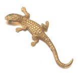 Gold and Emerald Elegant Lizard Pin Brooch