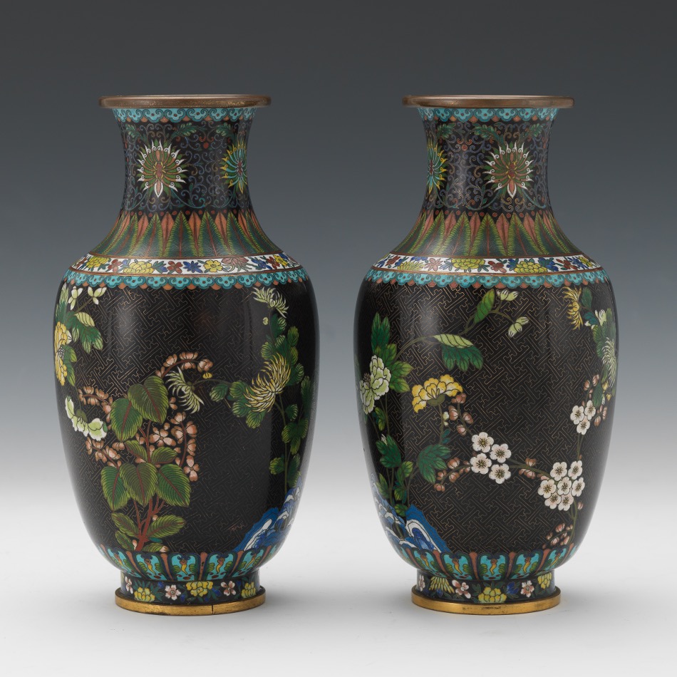 Pair of Chinese Cloissone Noire Mirror Image Vases, ca. Late Qing Dynasty/Republic Period - Image 5 of 10