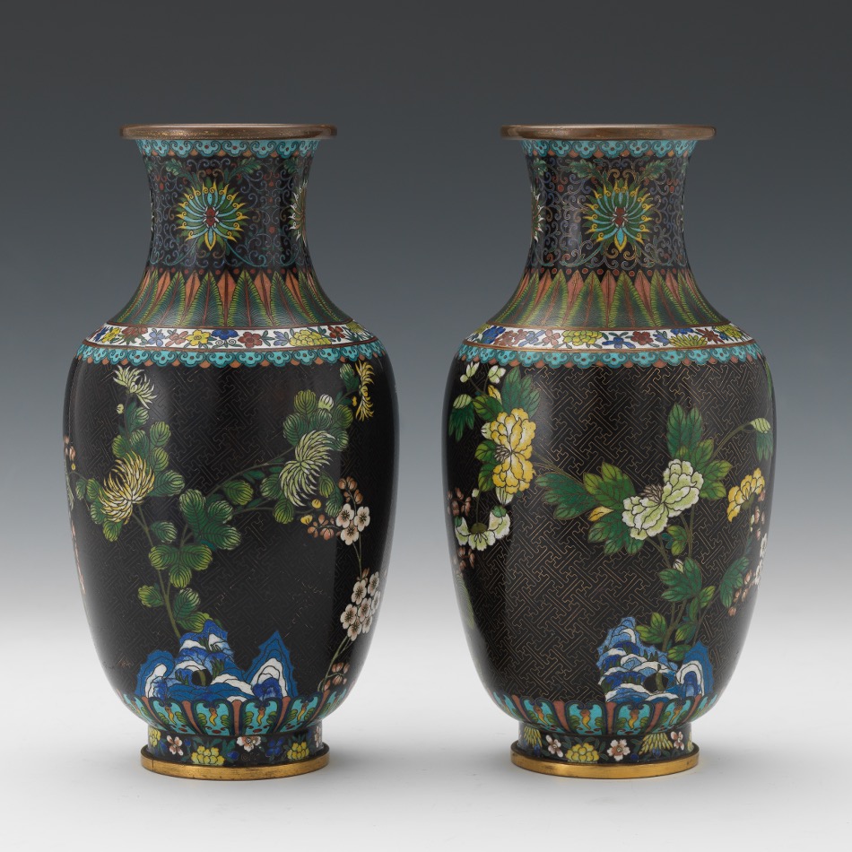 Pair of Chinese Cloissone Noire Mirror Image Vases, ca. Late Qing Dynasty/Republic Period - Image 4 of 10