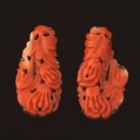 Chinese Pair of Silver and Carved Coral Buddha's Hand Citron Clips