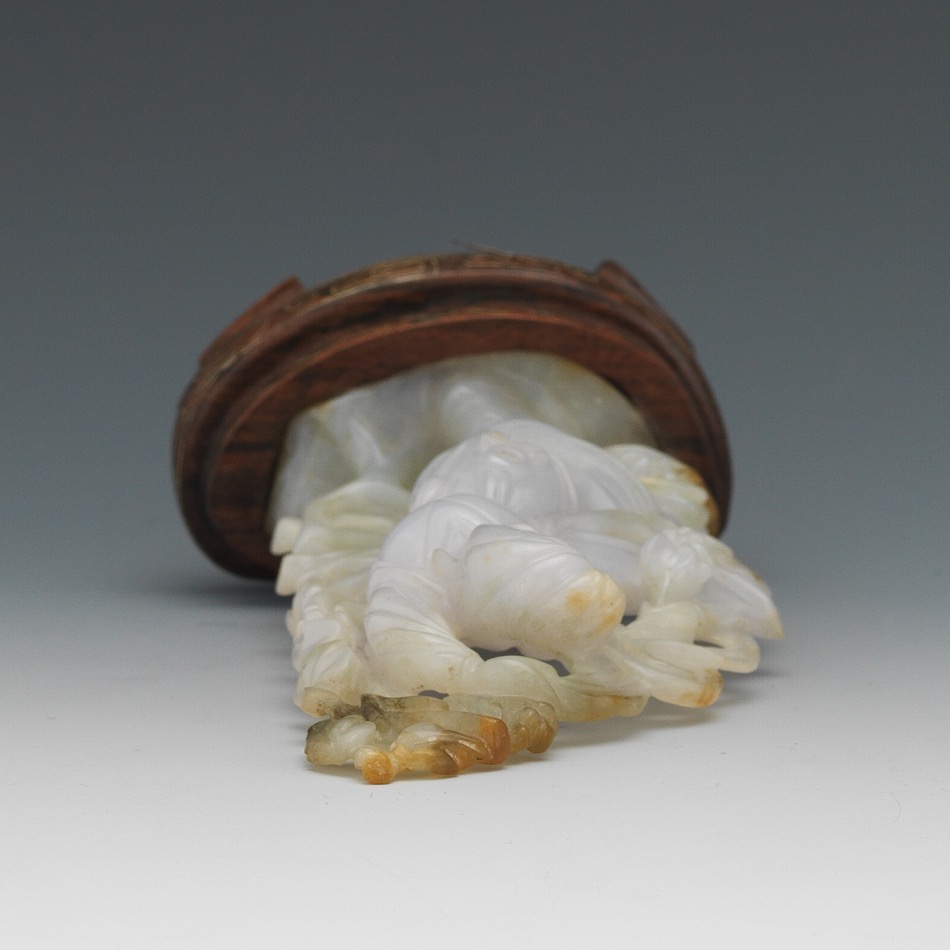 Chinese White/Lavender Carved Jade Quan Yin on Stand - Image 6 of 7