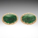 14k Set Carved Jade Cufflinks