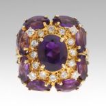 Ladies' Retro Gold, Amethyst and Diamond Fashion Ring