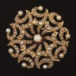 Victorian Seed Pearl and Diamond Brooch