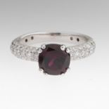 Ladies' Gold, Purplish Dark Pink Tourmaline and Diamond Ring