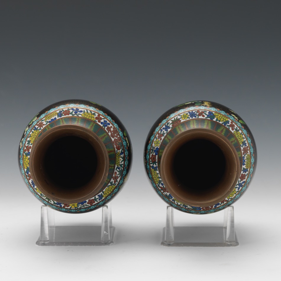 Pair of Chinese Cloissone Noire Mirror Image Vases, ca. Late Qing Dynasty/Republic Period - Image 7 of 10