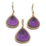 Amethyst Cabochon and Diamond Earrings and Pendant