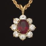 Ladies' Gold, Ruby and Diamond Pendant on Chain