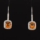 A Pair of Citrine and Diamond Pendant Earrings