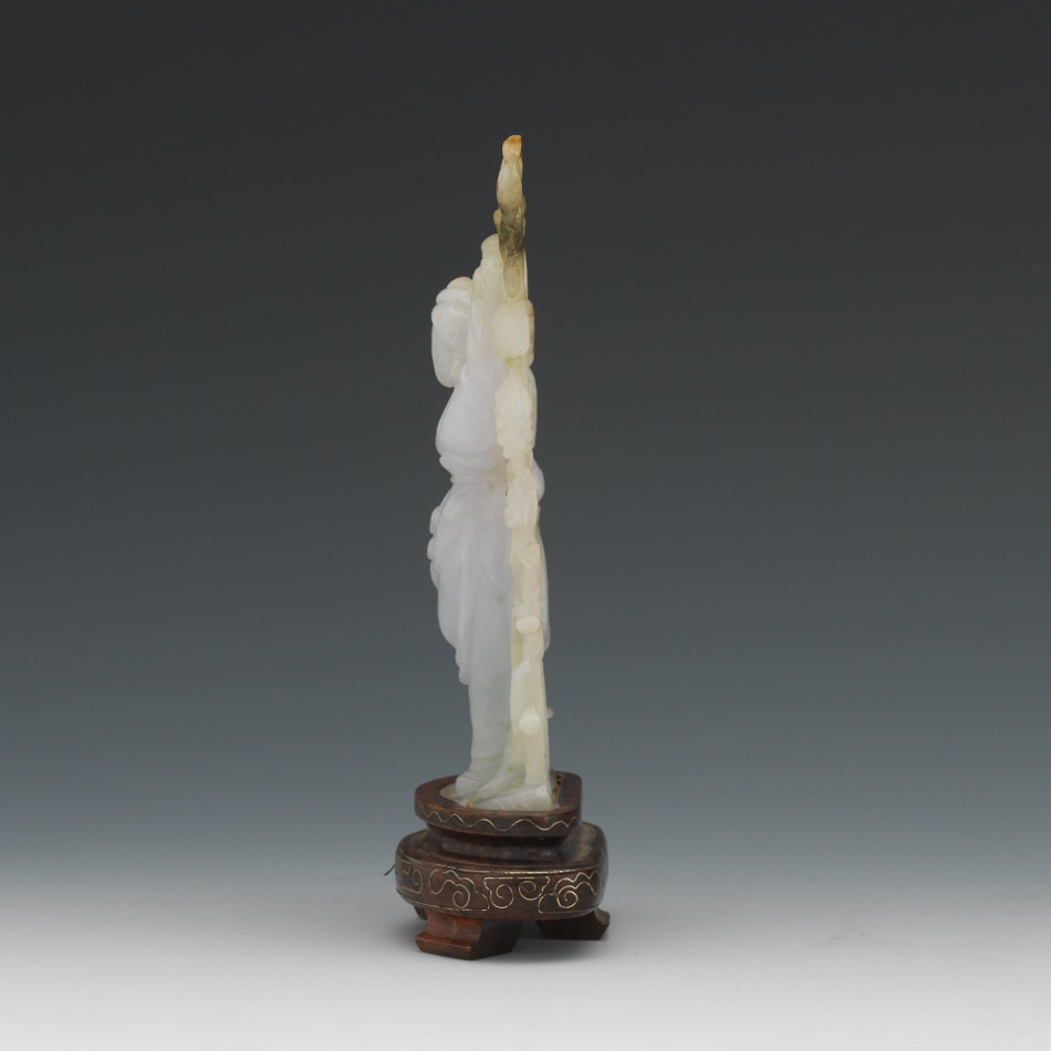 Chinese White/Lavender Carved Jade Quan Yin on Stand - Image 2 of 7