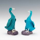 Chinese Pair Porcelain Turquoise and Aubergine Glazed Ducks, ca. Early 20th Century