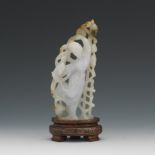 Chinese White/Lavender Carved Jade Quan Yin on Stand