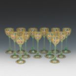 Thirteen Salviati Venetian Glass with Moser Decoration, Cordial Glasses, ca. Early 20th Century