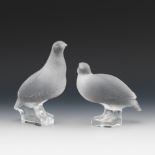 Lalique Crystal, Pair of Perdrix (Quails), "Debout and Inquiete" ca. 20th Century