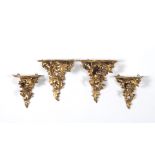 Group of Four Baroque Style Gilt Carved Wood Wall Brackets