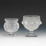 Two Lalique Crystal Pedestal Bowls, "Elizabeth" and "St. Cloud" Patterns, ca. 20th Century