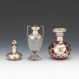 Three Glass and Silver Overlay Items