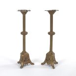 Pair of Patinated Ormolu Bronze Ecclesiastical Candleholders, ca. 19th Century