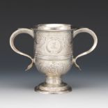 James Stamp & John Baker, George III Hand Chased Sterling Double Handled Cup, London, Ludgate Stree
