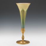 Tiffany Studios d'Ore Bronze and Favrile Glass Pulled Feather Trumpet Vase