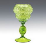 Murano Italian Green & White Drape Nailsea Cameo Stem Compote