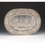 Rare French Silver Large Basin/Plateau "Le Bal ParÃ© a Monsieur de Villemorien Fila" after an Engra