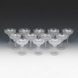 Twelve Hoare American Brilliant Cut Champagne/Tall Sherbet Crystal Glasses, "Hindoo" Pattern, Conne