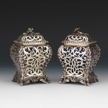 Two Victorian Sterling Silver Vanity Boxes, One with Cobalt Blue Glass Liner, by William Chinnery,