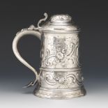 Francis Crump, George III Hand Chased Sterling Tankard, dated 1768-69