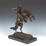 "Bronco Buster" Large Bronze Sculpture on Marble Base, After Frederic Remington with Dedication to