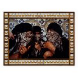 Hassan Hajjaj, Gossiping, Photograph with Assemblage, 2000 C-print and 36 matchboxes in brown wooden