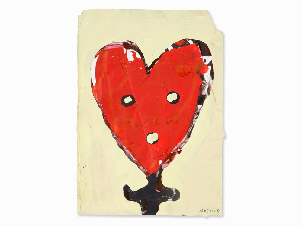 Walter Dahn (b. 1954), Heart Face, Oil on Cardboard, 1986Oil on cardboard, with collaged piece of - Image 2 of 10