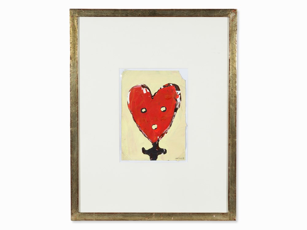 Walter Dahn (b. 1954), Heart Face, Oil on Cardboard, 1986Oil on cardboard, with collaged piece of