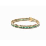Bicolor Bracelet wit Emerald—Carrées and Diamonds in 18 k Gold 18 karat yellow gold, partially
