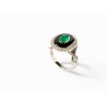 Ring with 3 Emeralds, Onyx and 68 Brilliants, 18 K White Gold 18 karat white goldGermany,