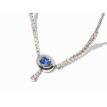 Necklace with Sapphire & 35 Brilliant-Cut Diamonds of c. 1.8 Ct 14 karat white goldEurope,