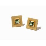 Pair Earrings with 2 Tourmalines of c. 4 Ct, Unique Piece, 18K 18 karat yellow goldEurope, around