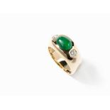 Band Ring with Emerald Cabochon and 2 Diamonds, 18K Gold 18 karat yellow goldEurope, around