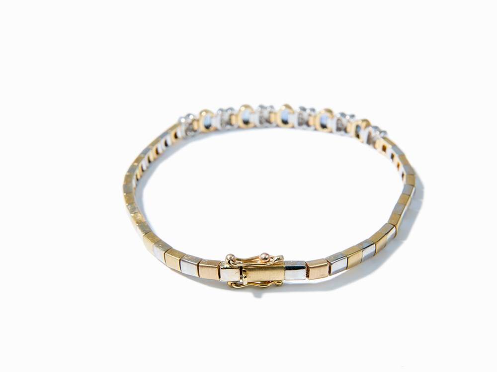 Bracelet with 5 Sapphires of c. 3.5 ct. and 24 Diamonds, 18K 18 karat yellow and white gold - Image 6 of 11
