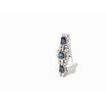 Brooch with 18 Diamonds & 3 Sapphires, 18K White Gold 18 karat white gold (tested)Europe, circa