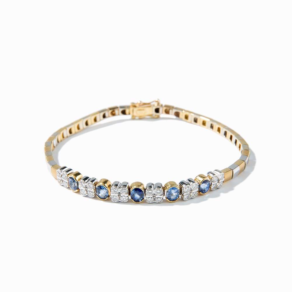 Bracelet with 5 Sapphires of c. 3.5 ct. and 24 Diamonds, 18K 18 karat yellow and white gold - Image 11 of 11