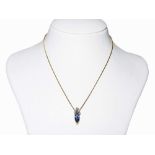 Gold Necklace & White Gold Pendant with Sapphire & 5 Diamonds  18K and 14K yellow gold (tested)