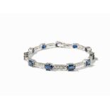 Bracelet, 11 Sapphires of 11 ct. and 44 Diamonds of c. 0.88 ct. 18 karat white goldEurope, 20th